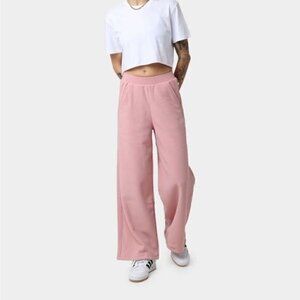 Adidas loose fit wide leg light pink terry cloth pant